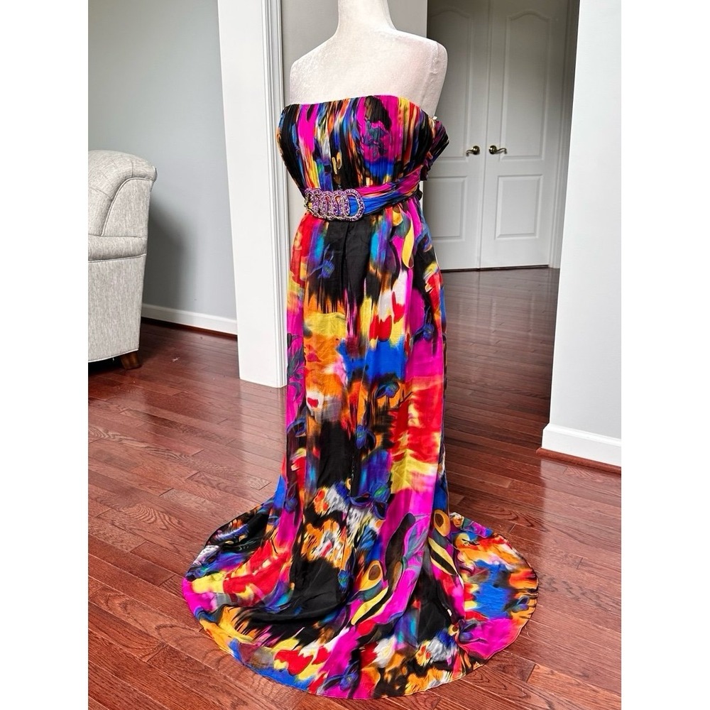 Alyce Designs Unique Pattern Vibrant Colorful Beaded Embellished Gown Dress - Picture 6 of 12